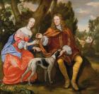 Portrait of a Gentleman and his Wife Holding an Arrow, Seated with their Dog