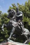 Kruja, Durres County, Albania. Monument to Skanderbeg, real name George Castriot, 1405  1468. Albanian national figure famed for his efforts to stop Ottoman expansion. (photo)