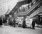 A characteristic sidewalk newsstand, New York City, c.1903 (b/w photo)