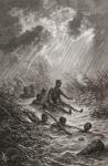 Dr. David Livingstone being carried through a swamp by porters during his expedition to Africa in 1872, illustration from 'The World in the Hands', engraved by Charles Laplante (d.1903), published 1878 (engraving)