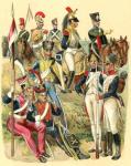 Uniforms of French troops at the time of Napoleon I. From Meyers Lexikon, published 1930