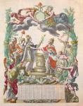 Calendar for the year of 1783 commemorating the Treaty of Versailles in 1768 in which America gained its independence (coloured engraving)