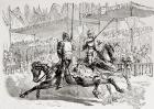 Bertrand du Guesclin, c. 1320 – 1380. French soldier and Constable of France, refuses to joust against his father, Sir Regnault du Guesclin. From L'Univers Illustre published in Paris in 1868.