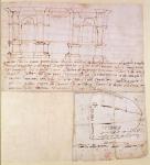 W.23r Architectural sketch with notes (pen & ink)