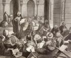 Professor lecturing at the Al-Azhar University, Cairo, in the 19th century, from 'El Mundo Ilustrado', published Barcelona, 1880 (litho)