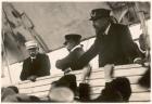 Count Ferdinand von Zeppelin and Hugo Eckener, manager of the Luftschiffbau Zeppelin in the gondola of the Zeppelin LZ10 "Schwaben", Friedrichshafen, 26 September 1907 (b/w photo)