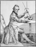 Self Portrait holding callipers over a mask, c.1768-70 (engraving) (b/w photo)