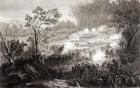 The Battle at Pittsburg Landing, engraved by H. B. Hall, 1862 (engraving) (b&w photo)
