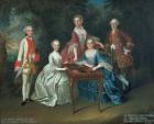 Group portrait of the Harrach family playing backgammon including General Count Ferdinand Harrach, Count Ferdinand Bonaventura Harrach with Rosa, Anna and Josephine