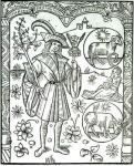 The month of April with its associated astrological sun signs of Aries and Taurus (woodcut) (b/w photo)