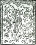 The month of April with its associated astrological sun signs of Aries and Taurus (woodcut) (b/w photo)