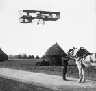 Flight by Henri Farman (1874-1958) from Chalons to Reims, 1908 (b/w photo)