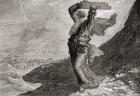 Moses breaking the two stone tablets on which were written the ten commandments. The Book of Exodus, Old Testament. From The Children's Bible, published c. 1883