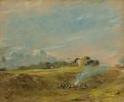 A View of Hampstead Heath, with figures round a bonfire (oil on canvas)