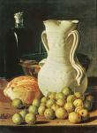 Still Life with bread, greengages and pitcher (oil on canvas)