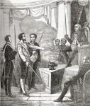 Initiation of a French Mason into the brotherhood, from 'Societes Secretes, les Francs Macons', published c.1867 (engraving)