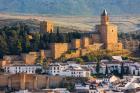 Antequera, Malaga Province, Andalusia, southern Spain. View across the town from the Vera Cruz hill to La Alcazaba (citadel or castle). (photo)