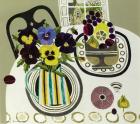 Pansies in Striped Jug