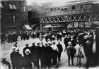 Strikes, street railways, New York. Stopped car on 86th St. and 6th Ave., 1916 (b/w photo)