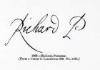 Reproduction of the signature of Richard Cromwell (1626-1712) Lord Protector (pen & ink on paper) (b/w photo)