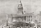 An open air band performance in front of Leeds Town Hall, Yorkshire, England in the 19th century. From Cities of the World, published c.1893.