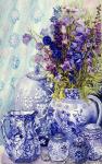 Delphiniums with Antique Blue Pots, 2000, (water colour)