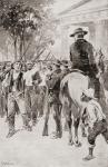 A Civil War scene in Little Rock, Arkansas, United States of America. Volunteer soldiers cheer their officer as they march through the streets of town. From The History of our Country, published1900.