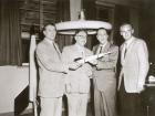 Wernher von Braun, Willy Ley, Walt Disney, and Heinz Haber in preparation for the film "Secrets of Life", c.1955 (b/w photo)