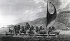 A Canoe of the Sandwich Islands, with the Rowers Masked, after John Webber, circa 1788 (etching)