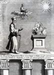Illustration of Zoroaster worshipping fire and the sun, 1697 (engraving)