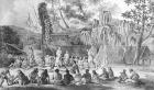 The chiefs of Tikopia received the officers of the Astrolabe, from 'Voyage de l'Astrolabe' commanded by Dumont d'Urville (engraving)