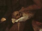 The Artist's Studio (detail of the skull resting on some newspapers), 1854-1855 (oil on canvas)