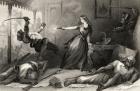 Miss Wheeler defending herself against Sepoys at Cawnpore in 1857, from 'The History of the Indian Mutiny', published in 1858 (engraving)