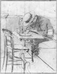 Paul Cesar Helleu at a table in a cafe (pencil on paper) (b/w photo)