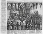 Assembly of the Most Illustrious Princes of Germany, in the Bishop's Hall, Augsbourg, in the Presence of Charles V (1500-58) on 25th June 1530 (engraving) (b/w photo)