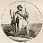 Ancient Briton with a coracle and plow, from 'The World's Inhabitants' by G.T. Bettany, published 1888 (engraving)