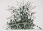 Universal Exposition of 1900: Installation of the Star on Top of the Palace of Electricity (engraving)