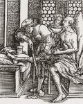 A physician performing an amputation during the Tudor period in England. From a contemporary print.