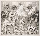 Nobleman in Hunting Costume with his Servant and Dog, after a 15th century miniature in 'Des Deduits de la Chasse des Bestes Sauvages' by Gaston Phoebus, from 'Le Moyen Age et La Renaissance' by Paul Lacroix (1806-84) published 1847 (litho)