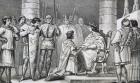 Philippe VI (1293-1350) de Valois renders homage to Edward III (1312-77) of England but only as Duke of Aquitaine, from 'Histoire de France' by Colart, published c.1840 (engraving)