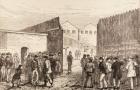 The Unemployed of London: Inscription on the Gates, West India Docks, from 'The Illustrated London News', 20th February 1886 (engraving)