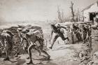 British troops taking a chance and making a dash for it crossing space controlled by enemy fire