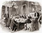 King Edward VII at a privy council meeting at Buckingham Palace, London, England in the late 19th century. Edward VII, 1841  1910. King of the United Kingdom. From Living London, published c.1901
