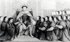 Henry VIII bestowing the charter on the Barber Surgeons (litho)