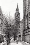 Manchester Town Hall from Deansgate, 2007, (ink on paper)