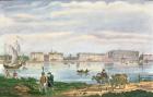 The Marble Palace and the Neva Embankment in St. Petersburg, 1822 (colour litho)