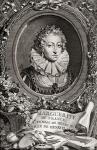 Queen Margot, Margeurite de Valois, 1553-1615. 1st wife of Henry IV, daughter of Henry II of France and Catherine de Medicis. From an engraving by Merger after the painting by Vincent.