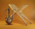 Copper Vessel and Koran Stand (carved wood)
