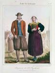 Peasants from Saint-Lyphard, from 'Les Costumes Bretons de Charpentier' (colour litho)