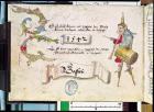 Ms 127 Frontispiece of 'Receuil des Chants Religieux et Profanes III' depicting a fool on stilts with musical instruments and a candle on his head, 1542 (vellum)